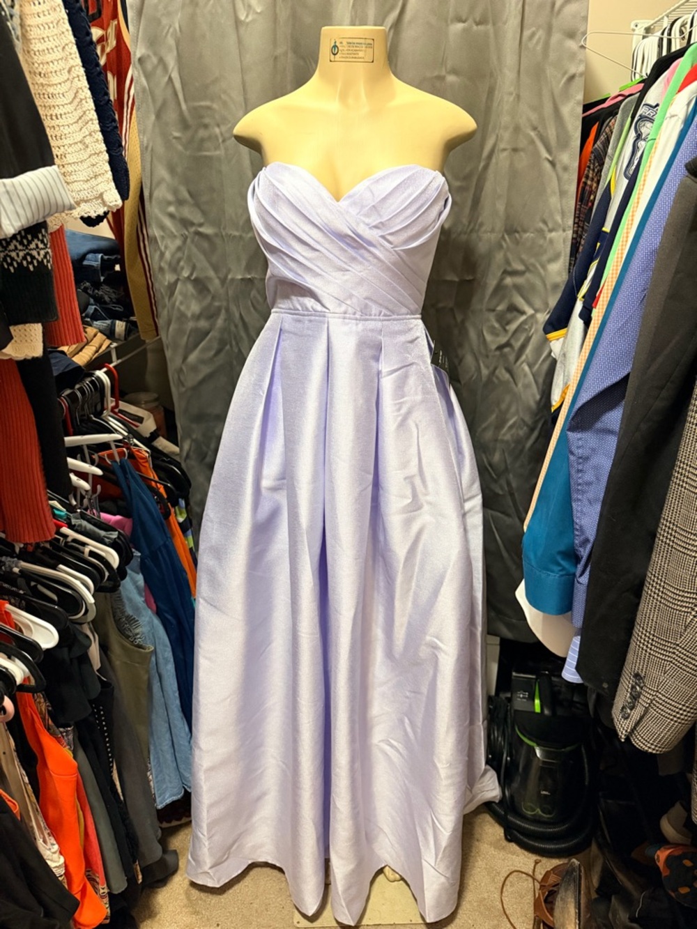 Lulu's Lavender Strapless Sweetheart Satin A-Line Gown